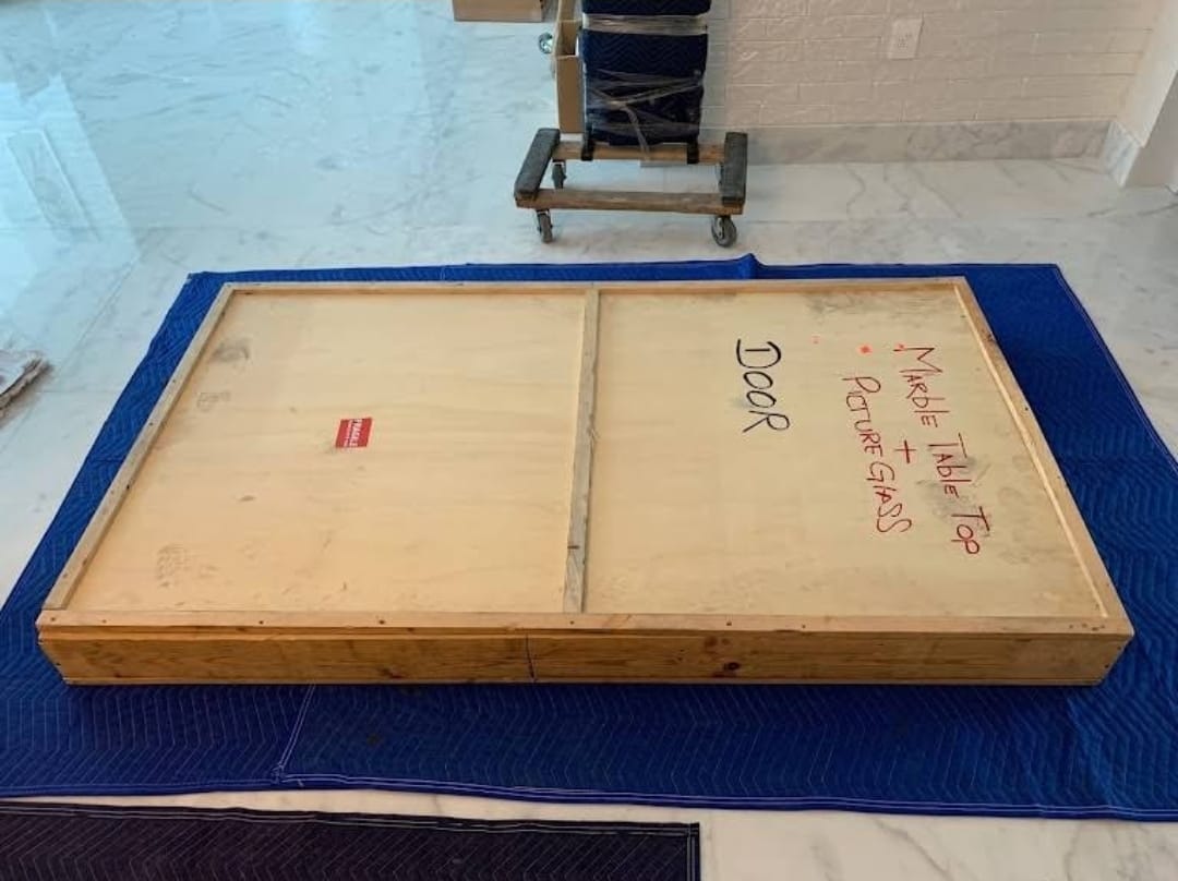 Wooden crate labeled for transport